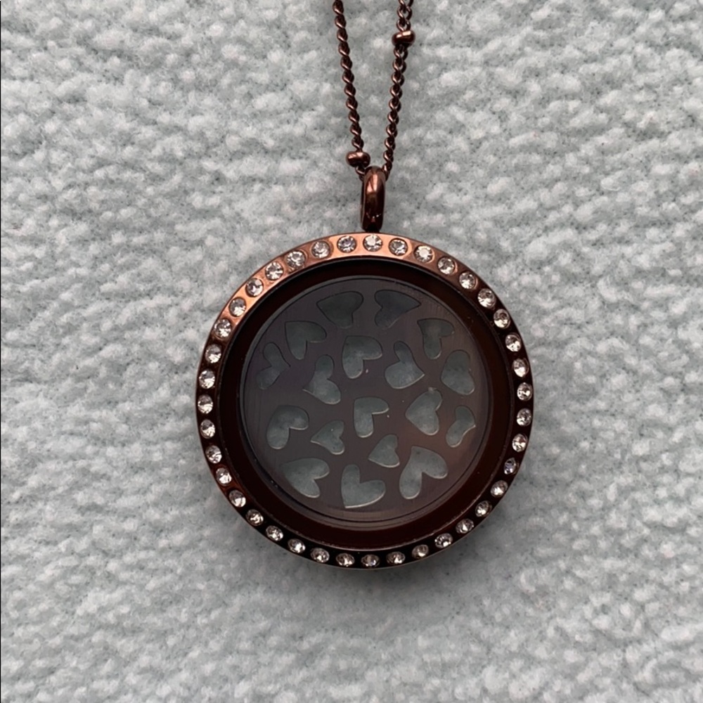 Origami Owl Bronzed locket with 18” chain.